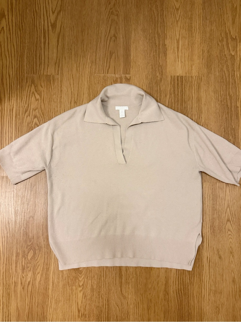 H&M Beige Short Sleeve Knit Polo Top